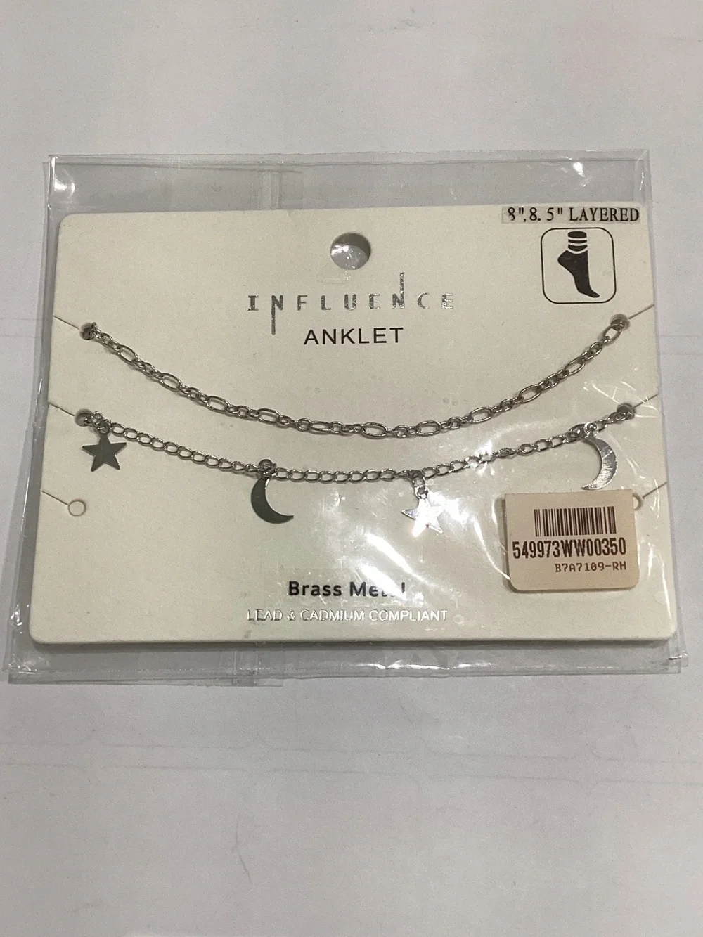 Silver Star & Moon Layered Anklet